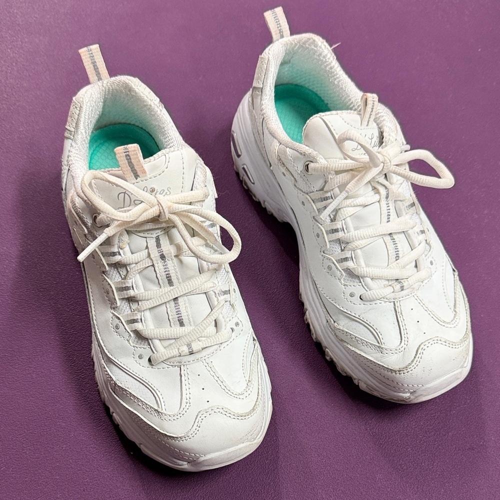 Skechers White Lace-Up Sneakers with Teal Insoles